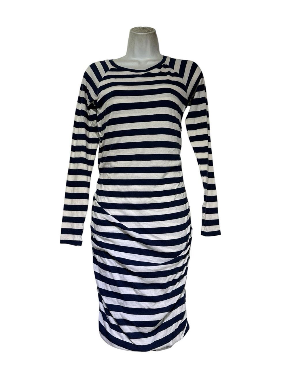 Ralph Lauren Rugby Women’s Size M Navy White Striped Ruched Midi Dress